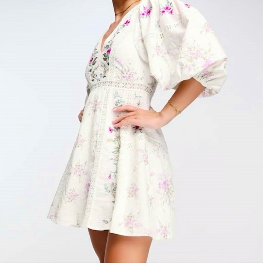ASOS Edition Floral Embroidered Puff Sleeve Mini Dress - Picture 4 of 16